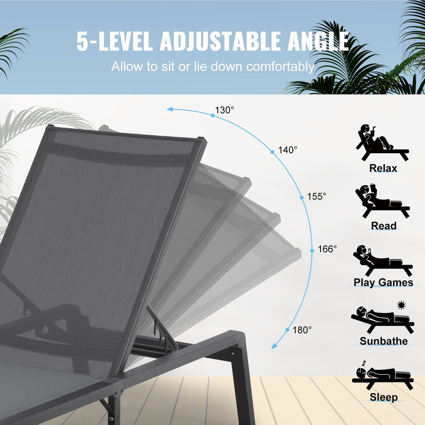 Chaise Lounge Chair Outdoor Patio Lounge Chair with adjustable 5 position