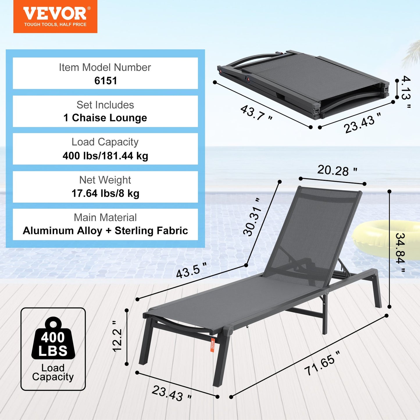 Chaise Lounge Chair Outdoor Patio Lounge Chair with adjustable 5 position