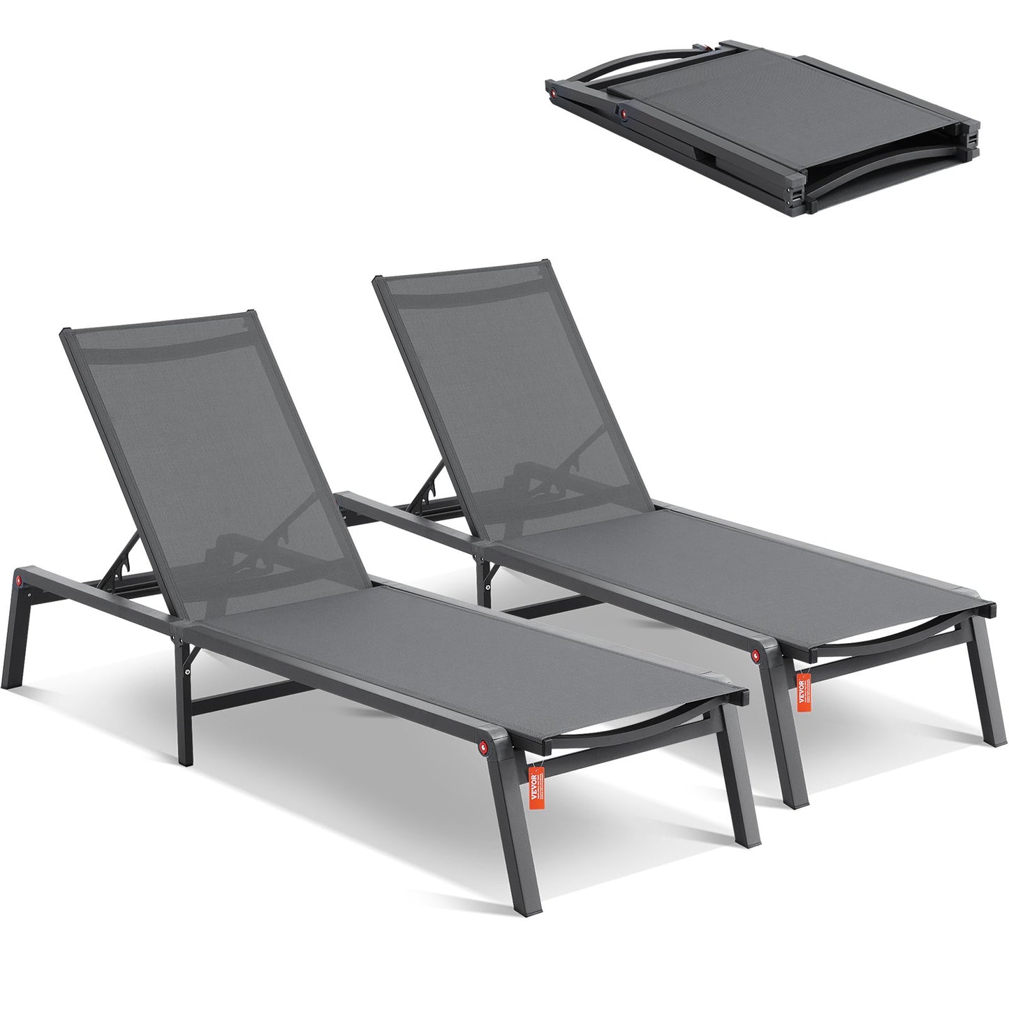 Chaise Lounge Chair Outdoor Patio Lounge Chair Adjustable 5-Position 2 pcs