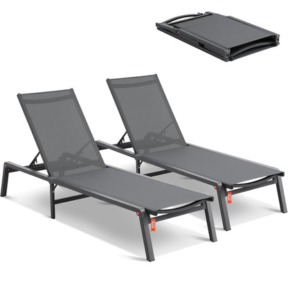 Chaise Lounge Chair Outdoor Patio Lounge Chair Adjustable 5-Position 2 pcs
