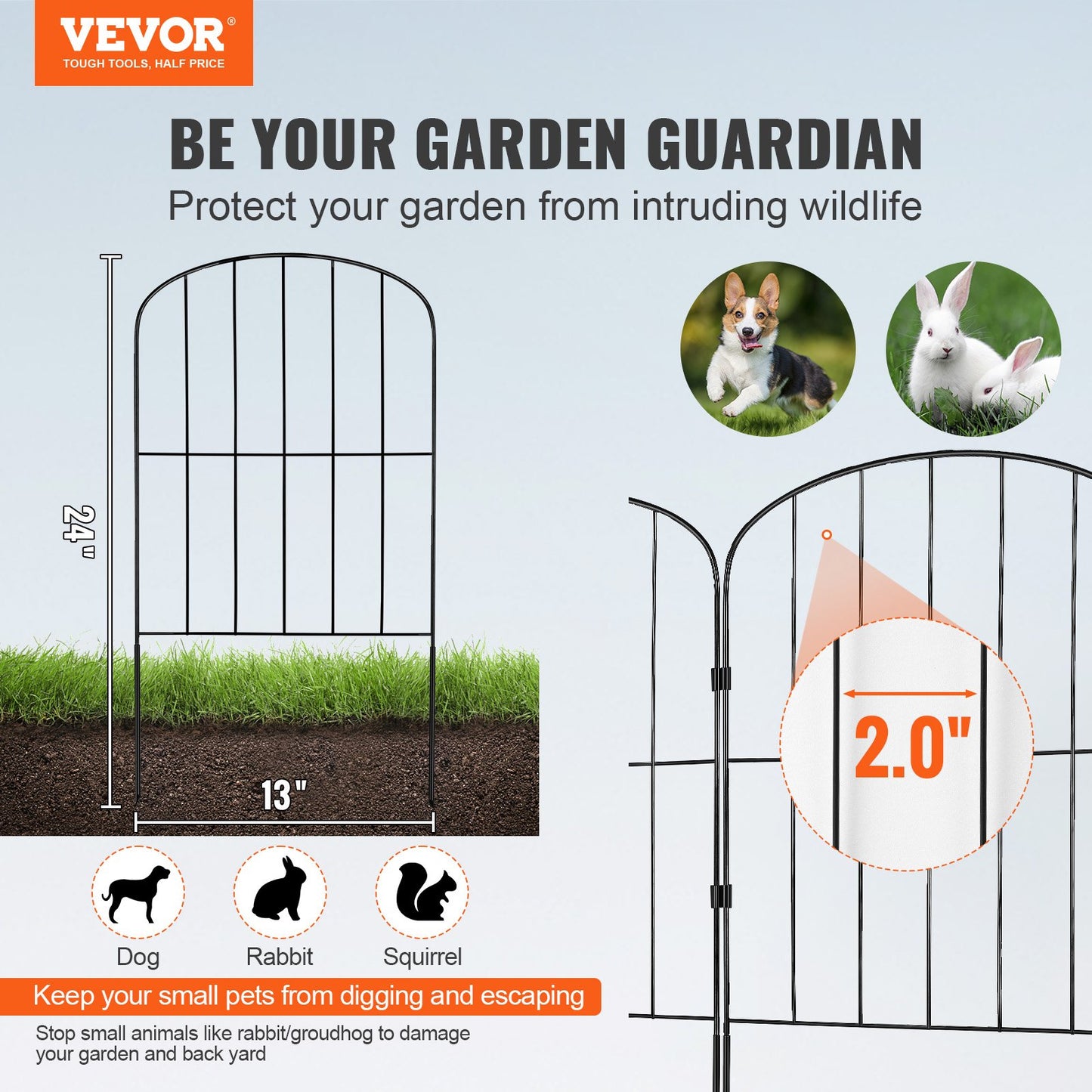 Garden Fence, No Dig Fence 24''(H)x13''(L) Animal Barrier Fence, Decorative Underground Garden Fence with 2 Inch Spike Spacing, Metal Dog Fence for Yard and Patio, 28-Pack