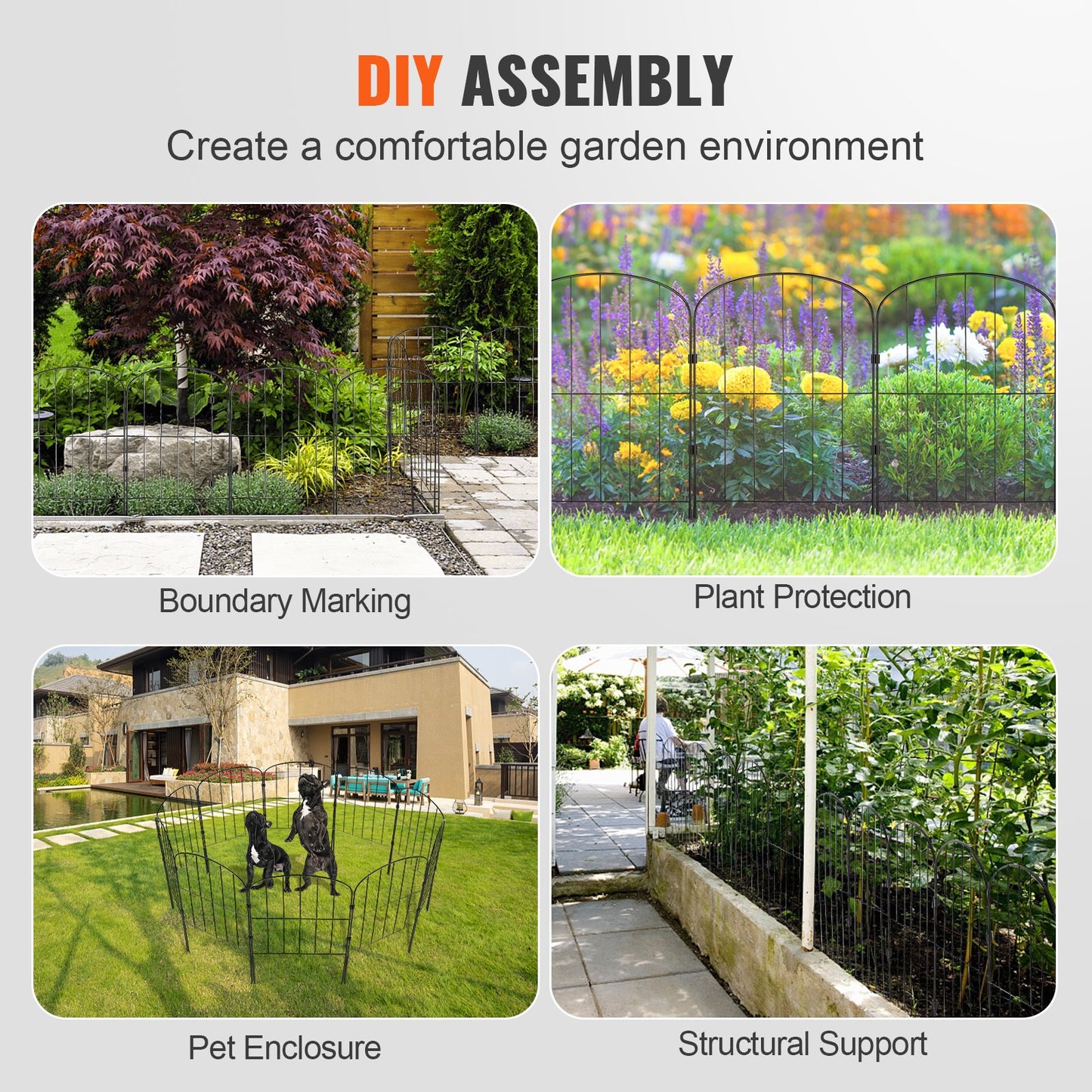 Garden Fence, No Dig Fence 24''(H)x13''(L) Animal Barrier Fence, Underground Decorative Garden Fence with 2 Inch Spike Spacing, Metal Fence for Yard and Patio, 10-Pack