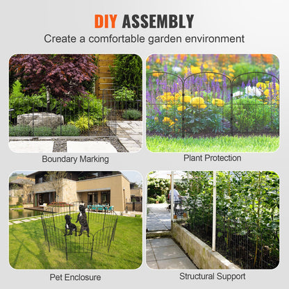 Garden Fence, No Dig Fence 24''(H)x13''(L) Animal Barrier Fence, Underground Decorative Garden Fence with 2 Inch Spike Spacing, Metal Fence for Yard and Patio, 10-Pack