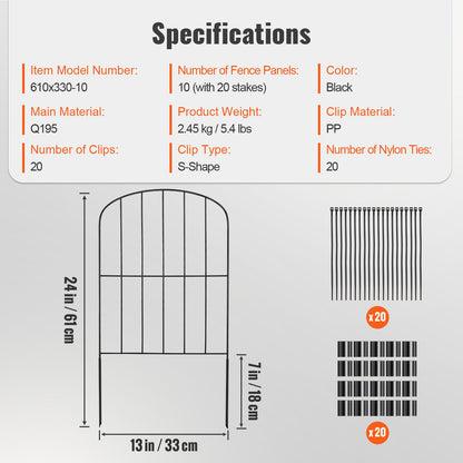 Garden Fence, No Dig Fence 24''(H)x13''(L) Animal Barrier Fence, Underground Decorative Garden Fence with 2 Inch Spike Spacing, Metal Fence for Yard and Patio, 10-Pack