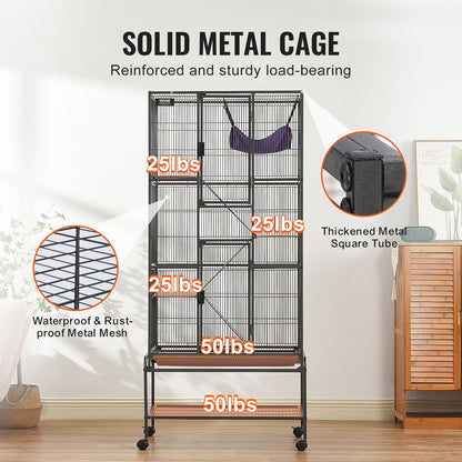 69" Metallkäfig für Kleintiere, 4-stöckiger Rollkäfig für Frettchen mit Fach, 3 Rampen
