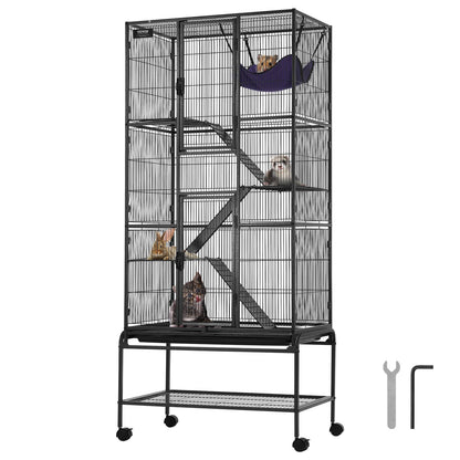 69" Metallkäfig für Kleintiere, 4-stöckiger Rollkäfig für Frettchen mit Fach, 3 Rampen