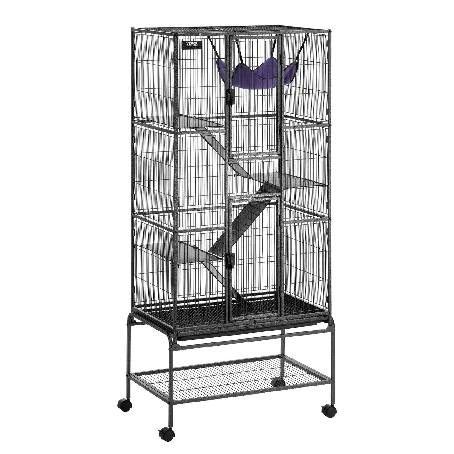 69" Metallkäfig für Kleintiere, 4-stöckiger Rollkäfig für Frettchen mit Fach, 3 Rampen