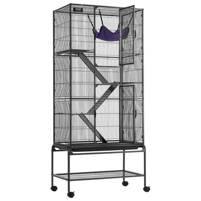 69" Metallkäfig für Kleintiere, 4-stöckiger Rollkäfig für Frettchen mit Fach, 3 Rampen