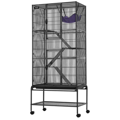 69" Metallkäfig für Kleintiere, 4-stöckiger Rollkäfig für Frettchen mit Fach, 3 Rampen