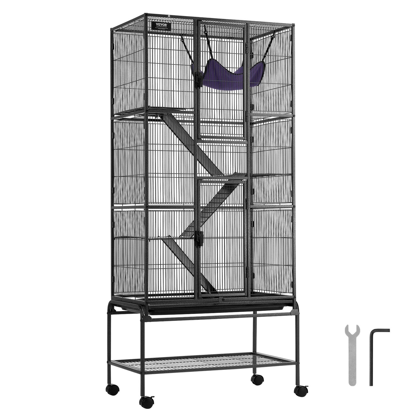 69" Metallkäfig für Kleintiere, 4-stöckiger Rollkäfig für Frettchen mit Fach, 3 Rampen