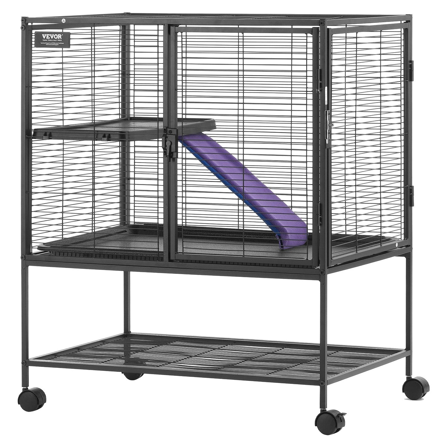91,4 cm großer Metallkäfig für Kleintiere, 2-stöckiger Rollkäfig für Frettchen mit Tablett und Rampe