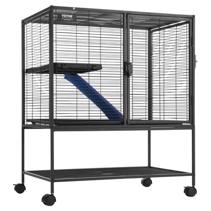 91,4 cm großer Metallkäfig für Kleintiere, 2-stöckiger Rollkäfig für Frettchen mit Tablett und Rampe