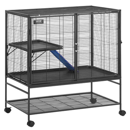 39" metallbur för smådjur 2-vånings rullande illerbur med bricka A ramp