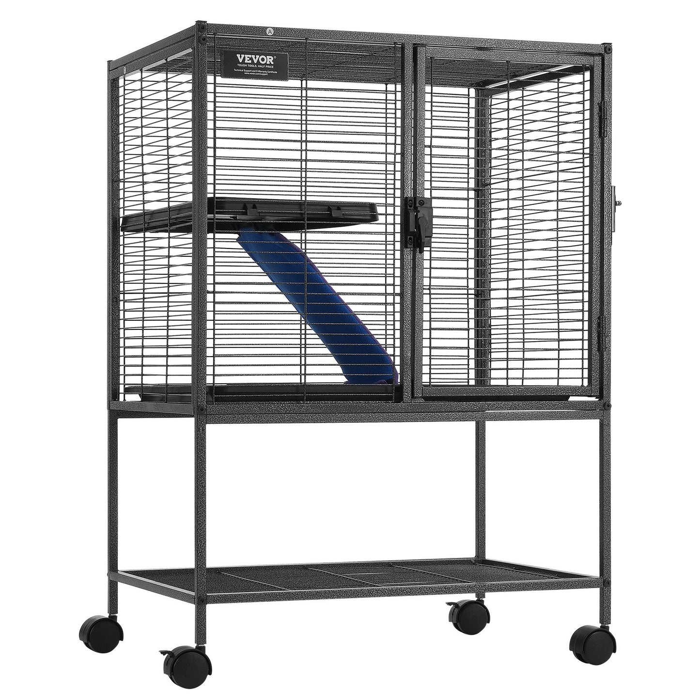 34" metallbur för smådjur 2-vånings rullande illerbur med bricka A ramp