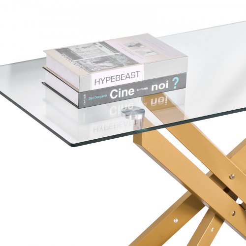 Glas soffbord Rektangulärt soffbord med glasskiva och korsben