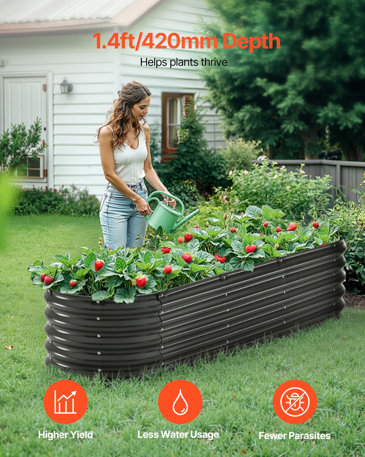 Metal Raised Garden Bed 6.56x1.96x1.4 Feet Galvanized Planter Box Dark Gray