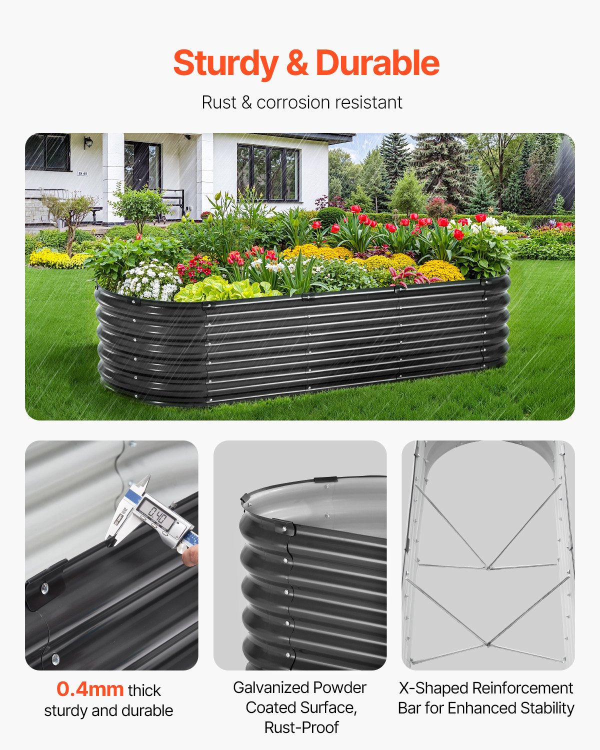 Metal Raised Garden Bed 6.56x1.96x1.4 Feet Galvanized Planter Box Dark Gray