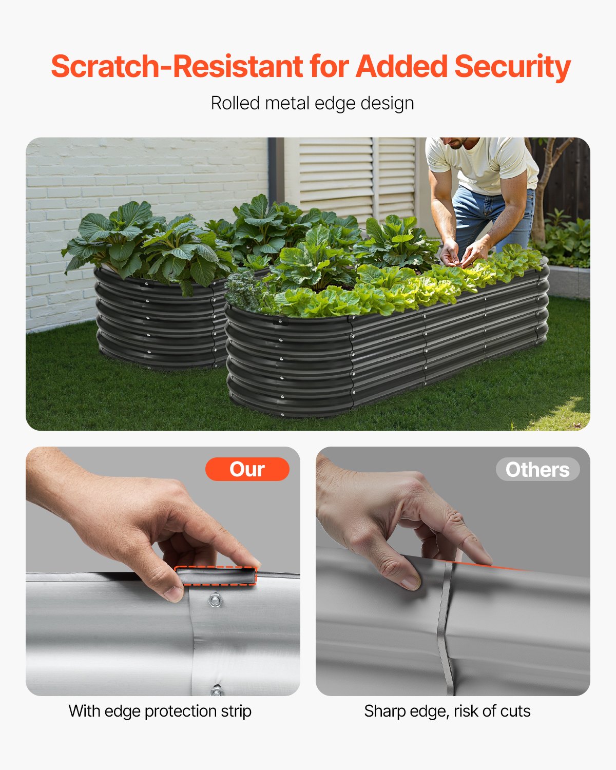 Metal Raised Garden Bed 6.56x1.96x1.4 Feet Galvanized Planter Box Dark Gray