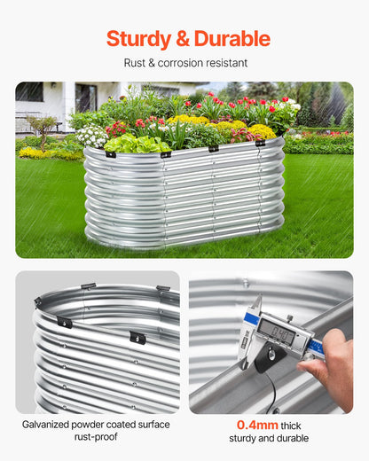 Metal Raised Garden Bed 4x2x2 ft Outdoor Galvanized Planter Box Silver