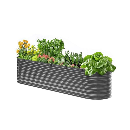 Metal Raised Garden Bed 8x2x2 ft Outdoor Galvanized Planter Box Dark Grey | EU