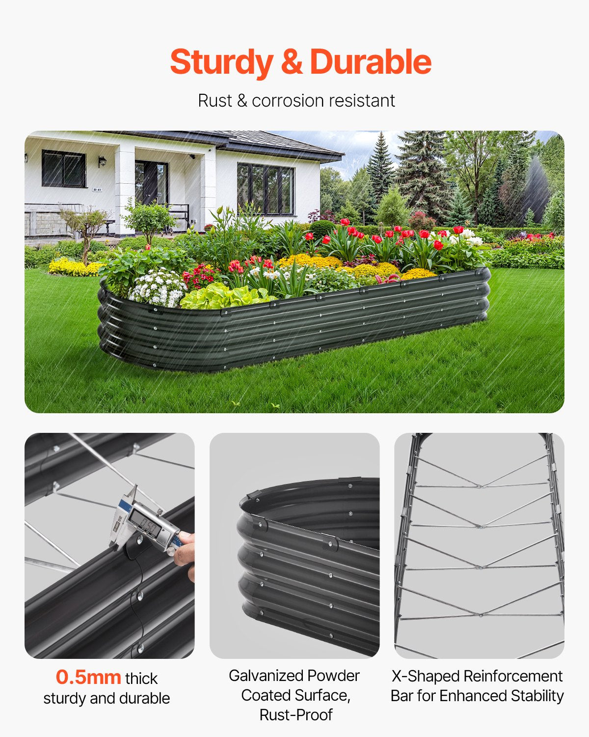 Metal Raised Garden Bed 8x2x1 ft Outdoor Galvanized Planter Box Dark Grey