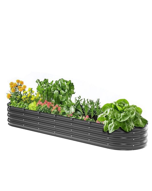 Metal Raised Garden Bed 8x2x1 ft Outdoor Galvanized Planter Box Dark Grey