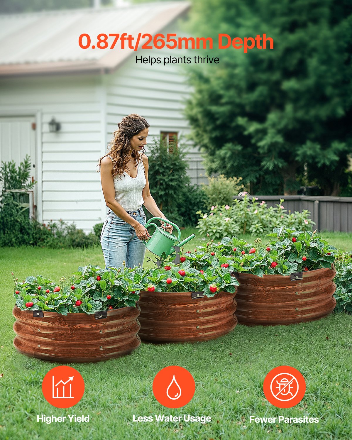 Metal Raised Garden Bed 2x1 Foot 3 Pcs Outdoor Galvanized Planter Wood Grain