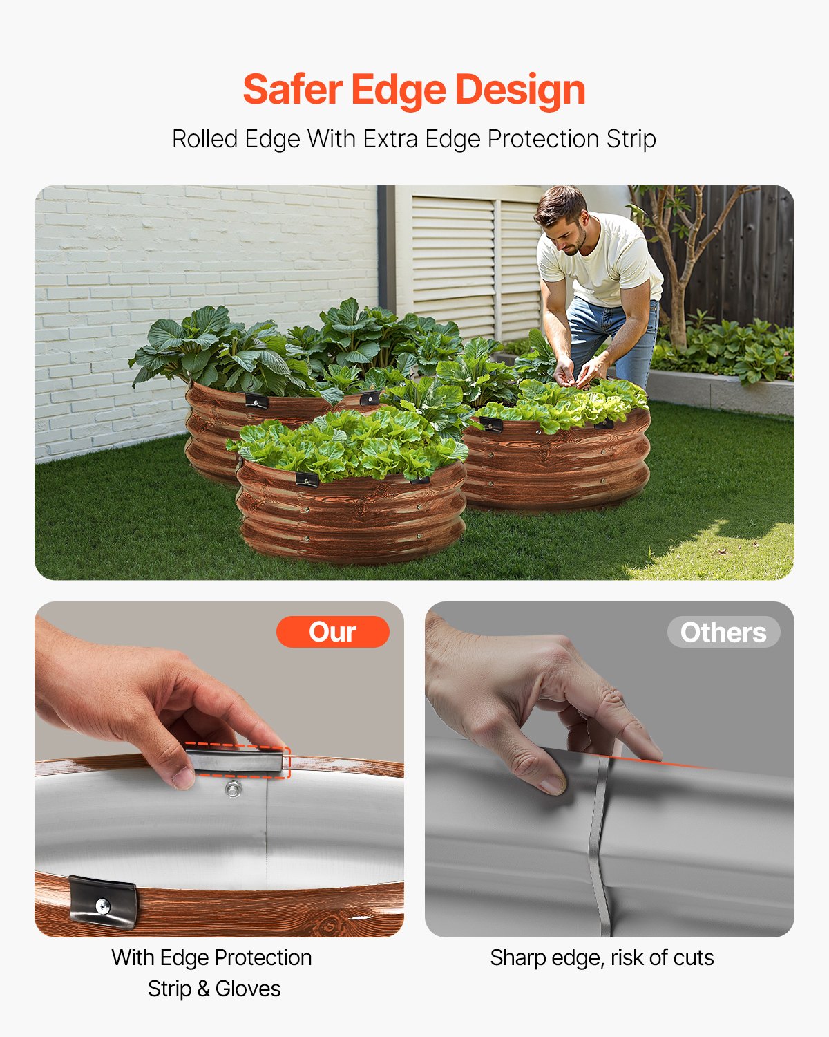 Metal Raised Garden Bed 2x1 Foot 3 Pcs Outdoor Galvanized Planter Wood Grain