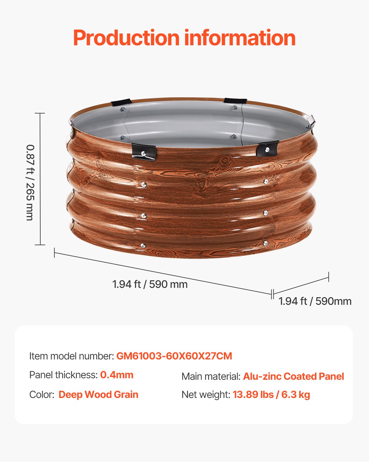 Metal Raised Garden Bed 2x1 Foot 3 Pcs Outdoor Galvanized Planter Wood Grain