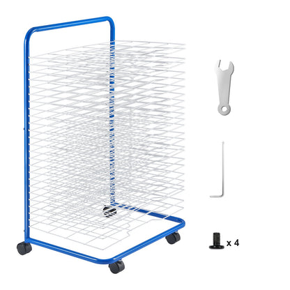 Art drying rack 25 removable shelves Paint drying rack with 4 wheels Blue