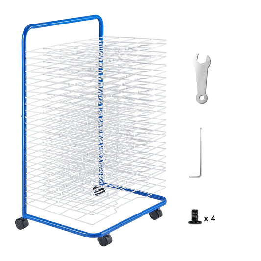 Art drying rack 25 removable shelves Paint drying rack with 4 wheels Blue