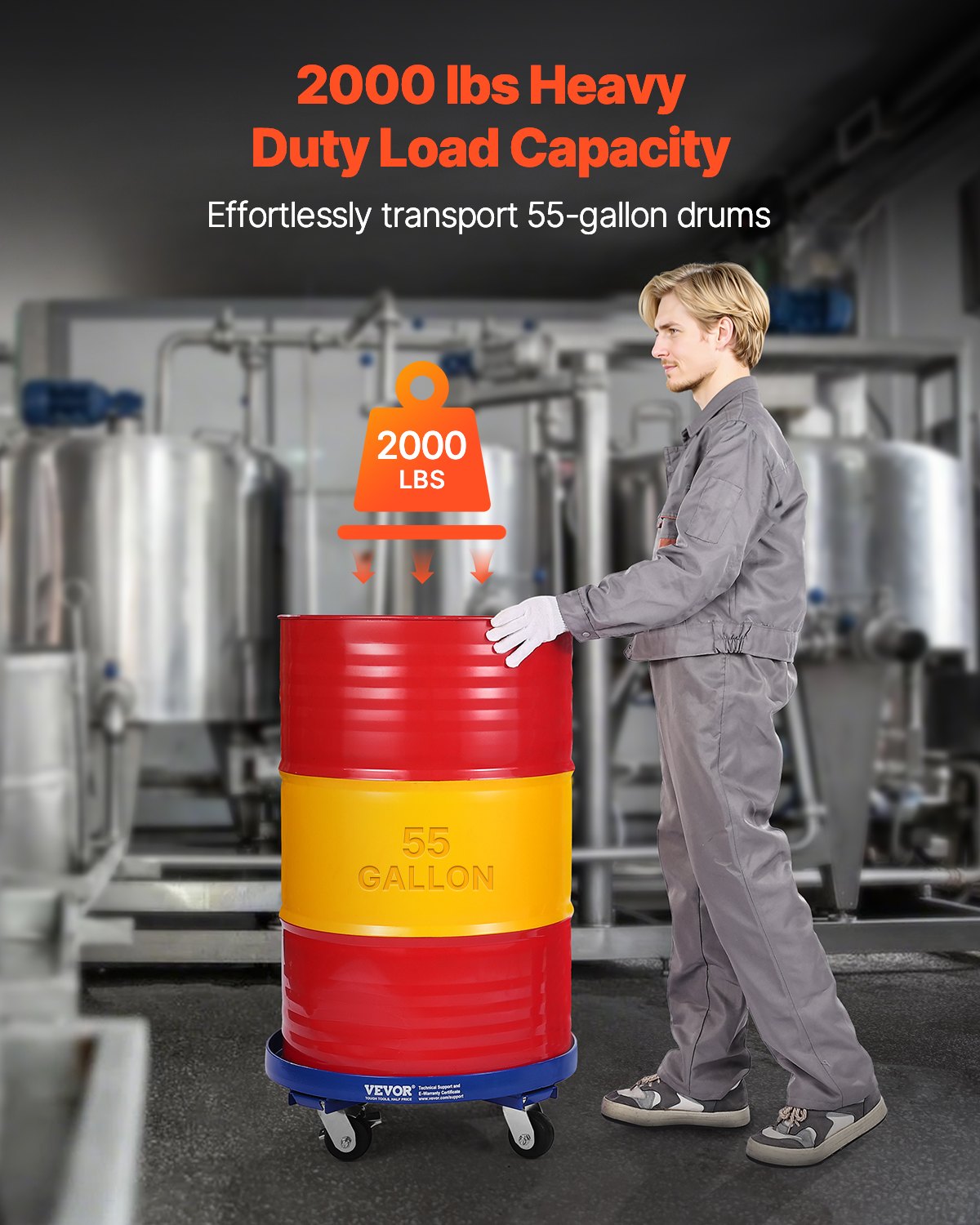 55 Gallon Drum Dolly 2000 lbs Barrel Dolly Cart Drum Caddy 4 Casters
