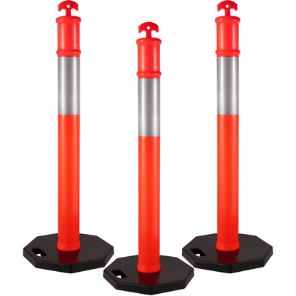 Traffic Delineator Posts 44 Inch Height Channelizer Cones Orange PE Delineator Post Kit 10 Inch Reflective Tape, Portable Delineators Post with Rubber Base 16 Inch, Delineator Cones Set of 3