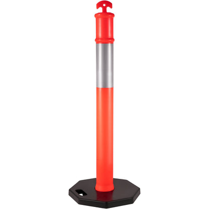 Traffic Delineator Posts 44 Inch Height Channelizer Cones Orange PE Delineator Post Kit 10 Inch Reflective Tape, Portable Delineators Post with Rubber Base 16 Inch, Delineator Cones Set of 3