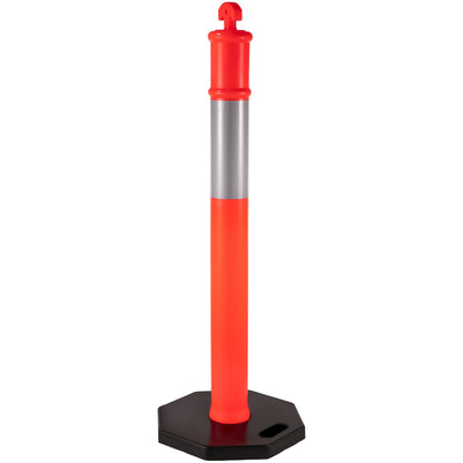 Traffic Delineator Posts 44 Inch Height Channelizer Cones Orange PE Delineator Post Kit 10 Inch Reflective Tape, Portable Delineators Post with Rubber Base 16 Inch, Delineator Cones Set of 3