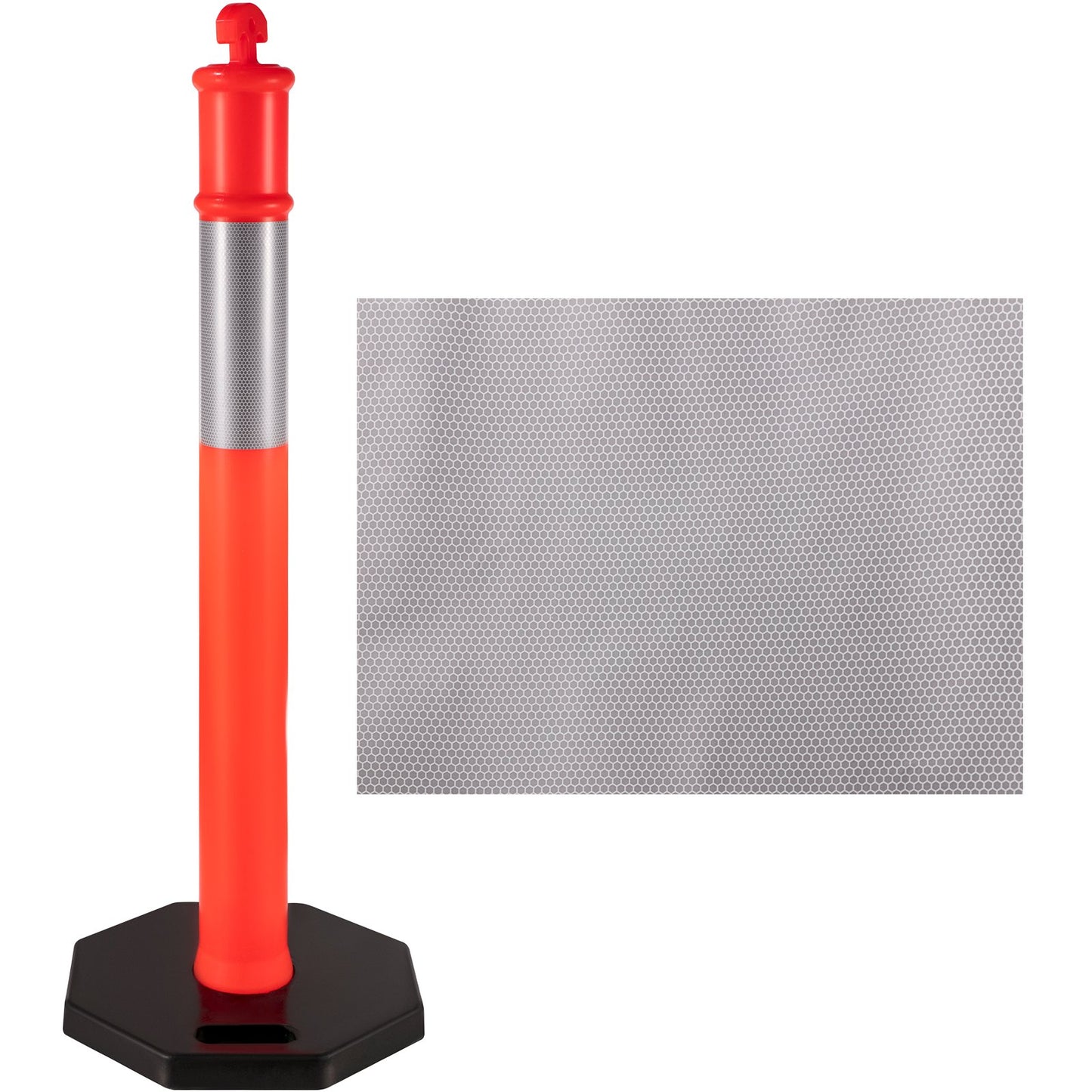Traffic Delineator Posts 44 Inch Height Channelizer Cones Orange PE Delineator Post Kit 10 Inch Reflective Tape, Portable Delineators Post with Rubber Base 16 Inch, Delineator Cones Set of 3