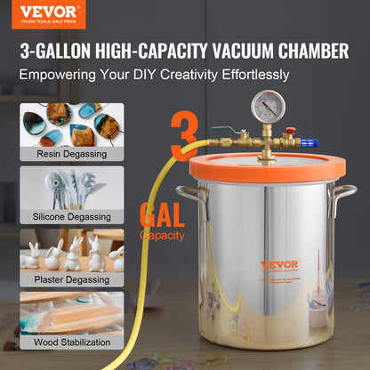 Vacuum chamber Tempered glass lid Vacuum 11.4 L Degassing chamber silicone