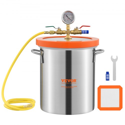 5 Gallon Vacuum Chamber, Upgraded Tempered Glass Lid Vacuum Degassing Chamber, 304 Stainless Steel Chamber, for Stabilizing Wood, Resin Degassing, Silicone Degassing and Plaster Degassing