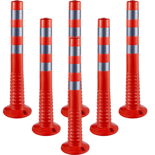 Traffic Delineator, 6 ST-stolpar Channelizer Cone, Delineator Post Kit 30” i höjd, PU Trafikstolpe, Orange säkerhetskoner, Portabla fjäderstolpar med bas, Barriärkoner med reflekterande band