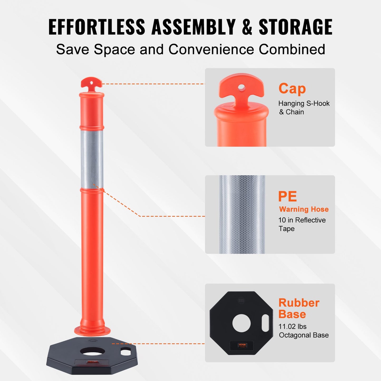 Traffic Delineator-stolpkoner, 2-pack, Trafiksäkerhetsavgränsningsbarriär med 16,93 x 16,93 i gummibas, för trafikkontroll Varning Utomhus användning inomhus Parkeringsplats Konstruktion Varning Vägar