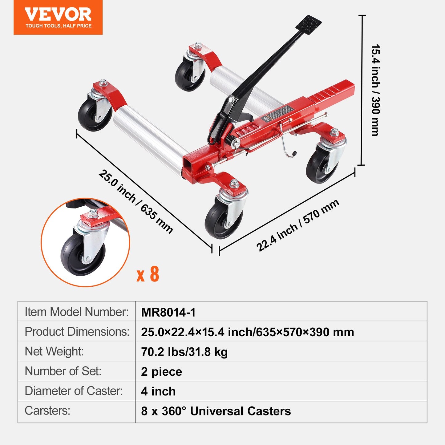 Rad Dolly Heavy Duty Fahrzeug Positionierung Reifen Auto Heber 1500Lbs 2 Pack