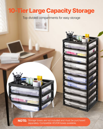 Plastic Storage Organizer 10-Layer Large Capacity with Organizer Top Black Frame