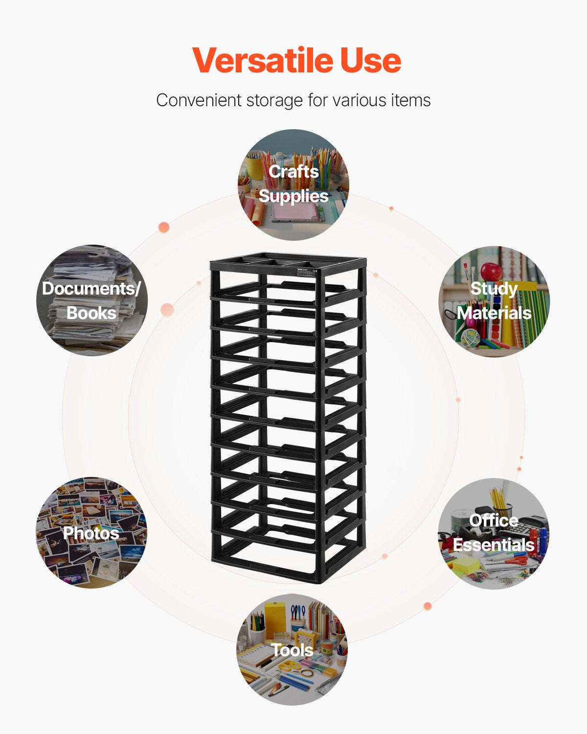 Plastic Storage Organizer 10-Layer Large Capacity with Organizer Top Black Frame