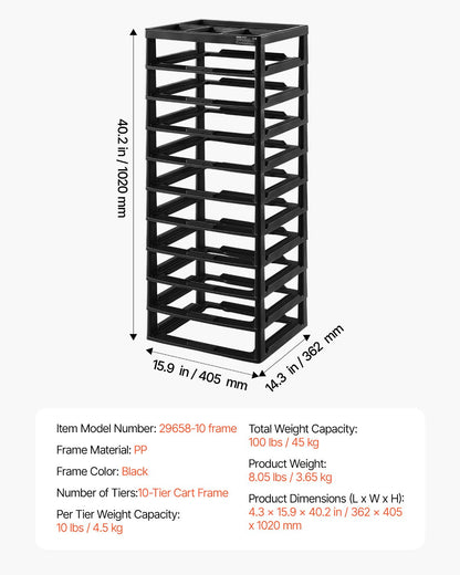 Plastic Storage Organizer 10-Layer Large Capacity with Organizer Top Black Frame