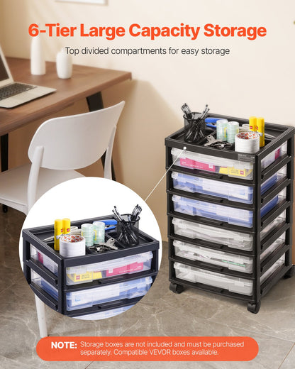 Scrapbook Rolling Storage Cart 6-Tier Large Capacity with Organization Top Black