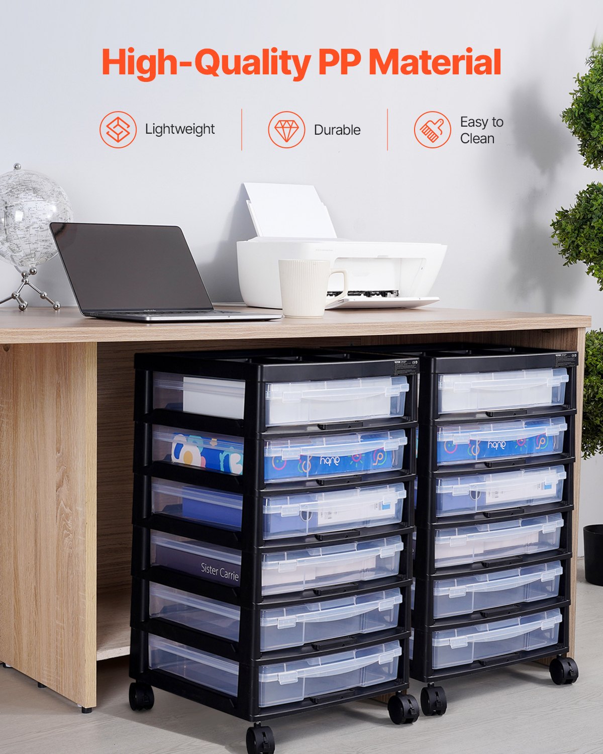 Scrapbook Rolling Storage Cart 6-Tier Large Capacity with Organization Top Black