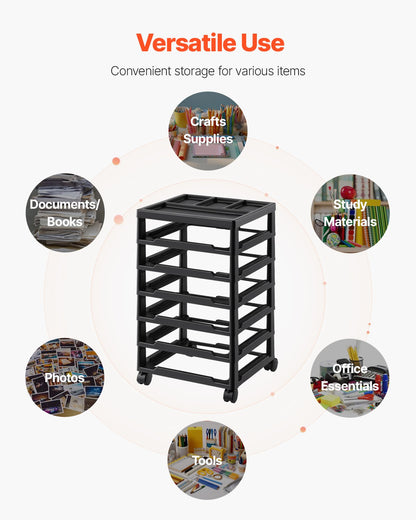 Scrapbook Rolling Storage Cart 6-Tier Large Capacity with Organization Top Black