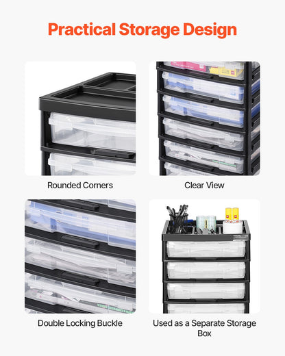 Scrapbook Rolling Storage Cart 6-Tier Large Capacity with 6 Clear Cases Black