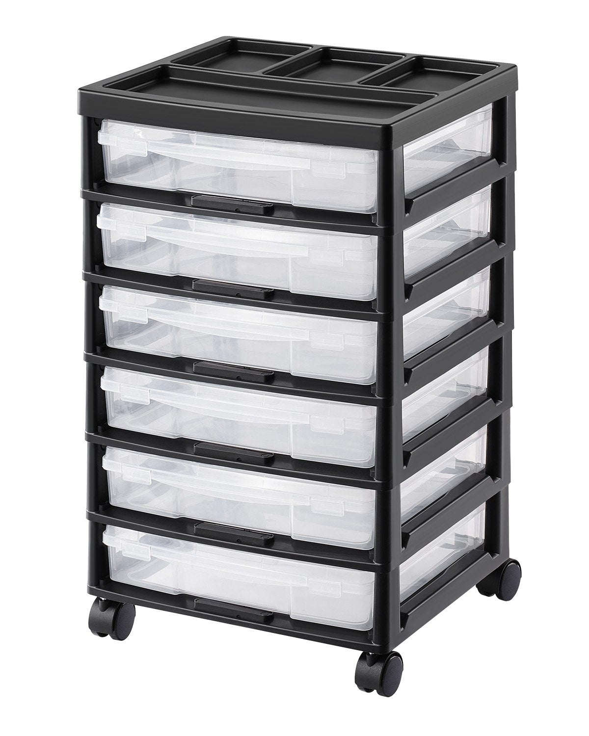 Scrapbook Rolling Storage Cart 6-Tier Large Capacity with 6 Clear Cases Black