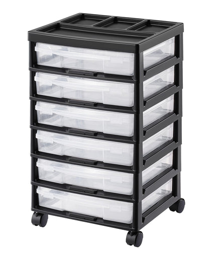 Scrapbook Rolling Storage Cart 6-Tier Large Capacity with 6 Clear Cases Black